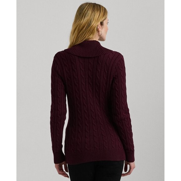 Lauren Ralph Lauren Petite Buckled Cotton Sweater Burgundy Red Size PM MSRP $145 - Picture 3 of 4